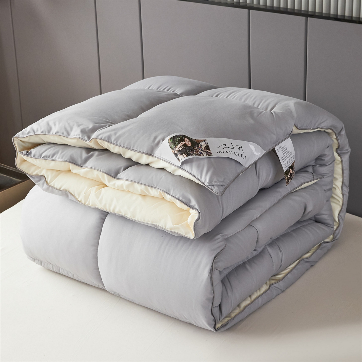 91家纺网 家纺一手货源 找家纺 2025新款羽丝被冬被子被芯大豆被春秋子母被夏被学生单人直播热款 灰米