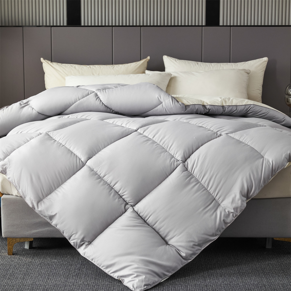 91家纺网 家纺一手货源 找家纺 2025新款羽丝被冬被子被芯大豆被春秋子母被夏被学生单人直播热款 灰米