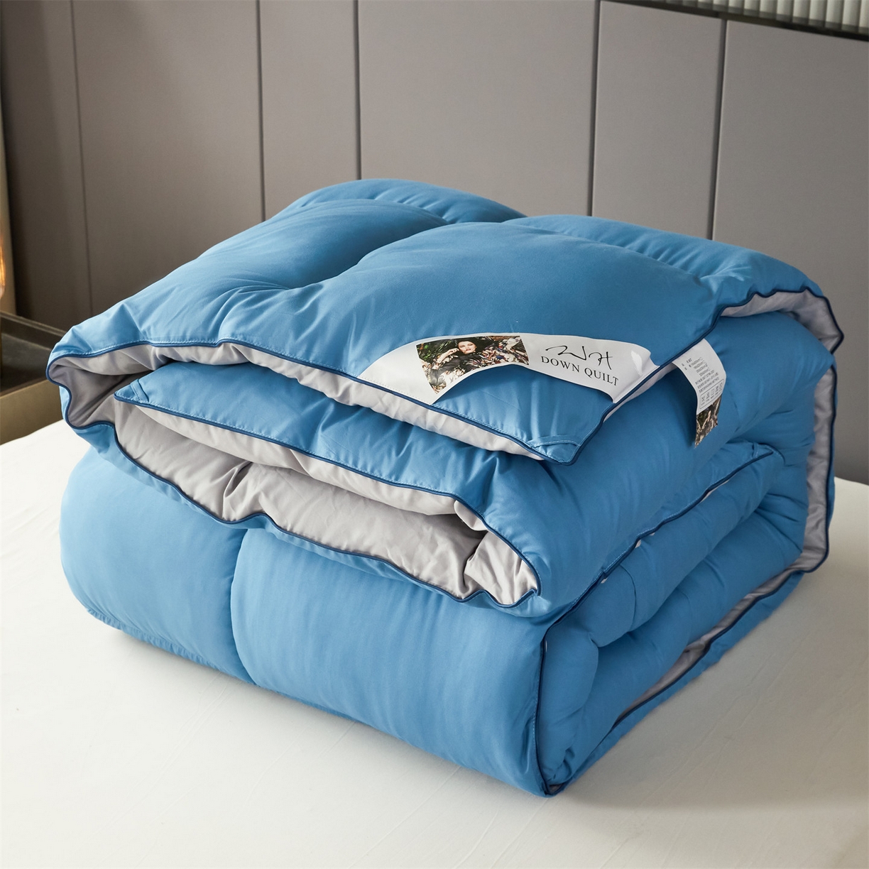 91家纺网 家纺一手货源 找家纺 2025新款羽丝被冬被子被芯大豆被春秋子母被夏被学生单人直播热款 蓝灰