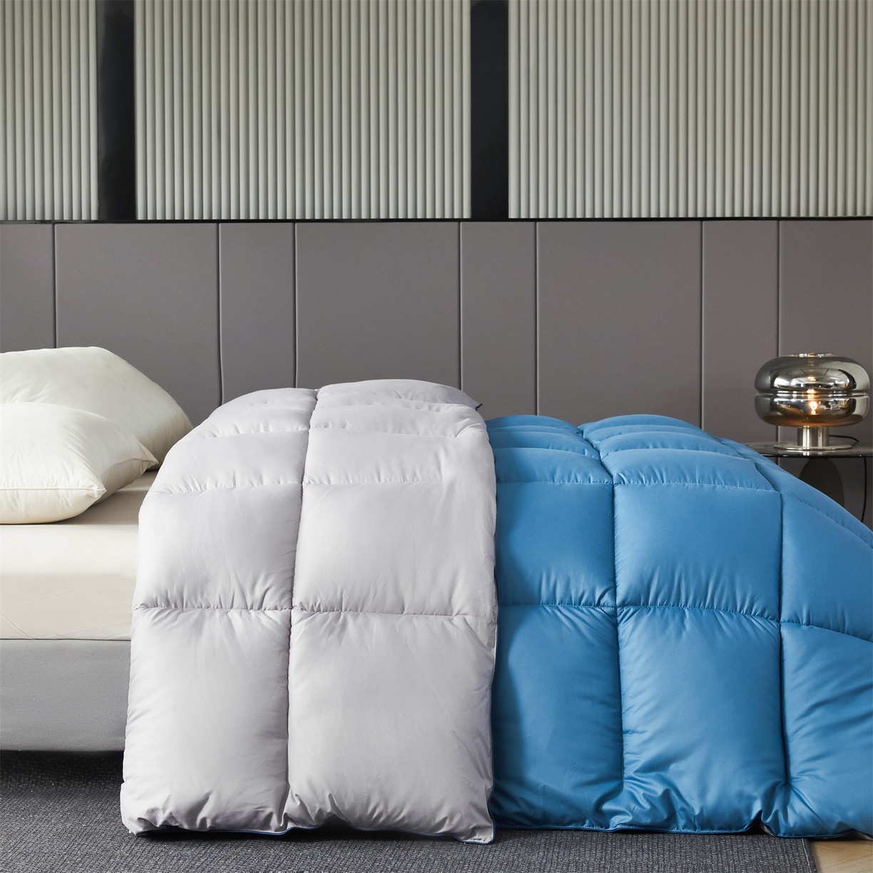 91家纺网 家纺一手货源 找家纺 2025新款羽丝被冬被子被芯大豆被春秋子母被夏被学生单人直播热款 蓝灰