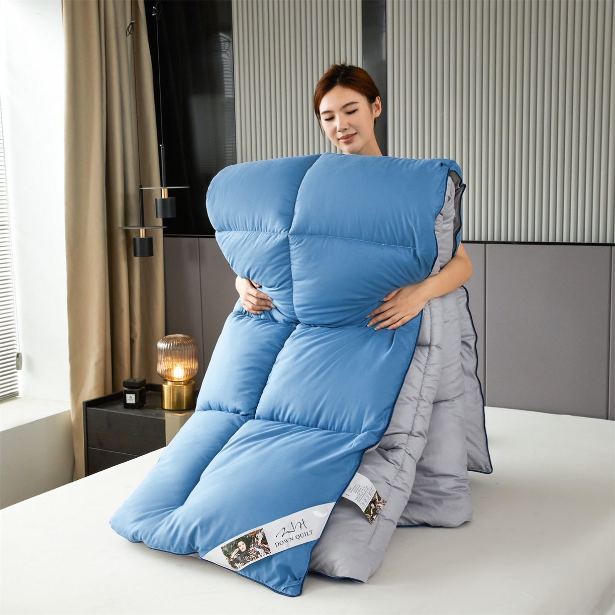 91家纺网 家纺一手货源 找家纺 2025新款羽丝被冬被子被芯大豆被春秋子母被夏被学生单人直播热款 蓝灰