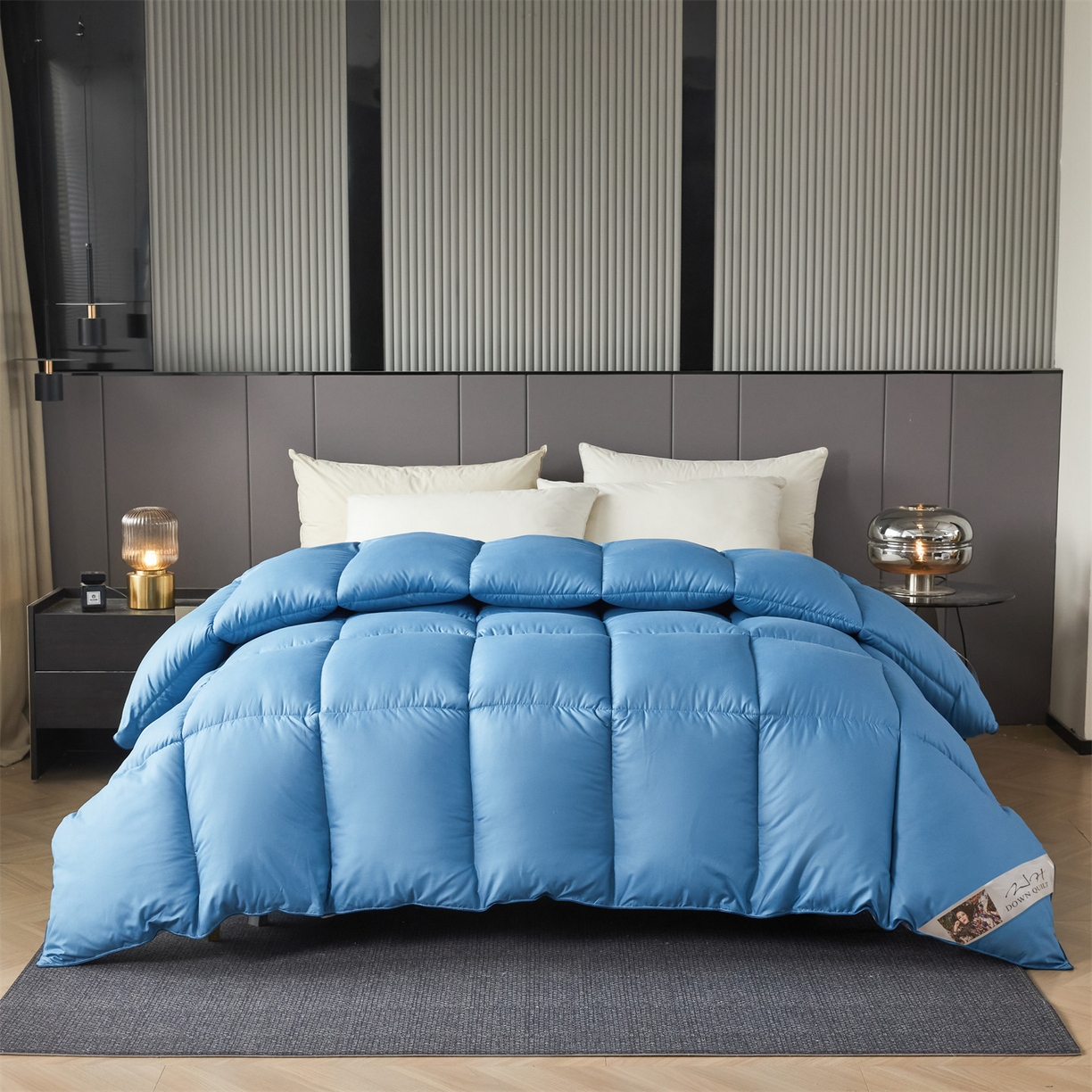 91家纺网 家纺一手货源 找家纺 2025新款羽丝被冬被子被芯大豆被春秋子母被夏被学生单人直播热款 蓝灰