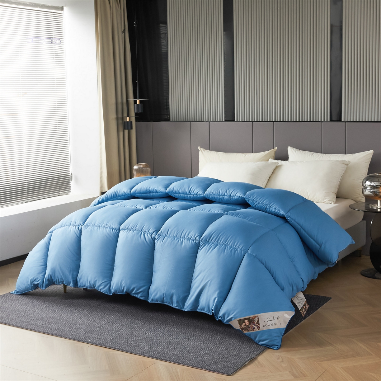 91家纺网 家纺一手货源 找家纺 2025新款羽丝被冬被子被芯大豆被春秋子母被夏被学生单人直播热款 蓝灰