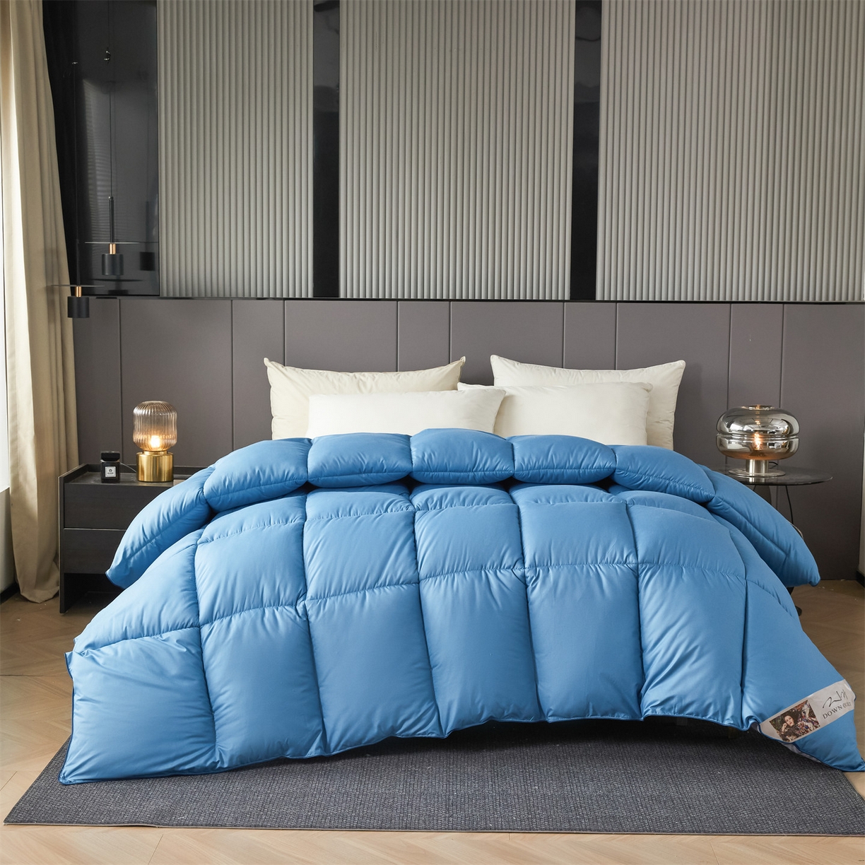 91家纺网 家纺一手货源 找家纺 2025新款羽丝被冬被子被芯大豆被春秋子母被夏被学生单人直播热款 蓝灰