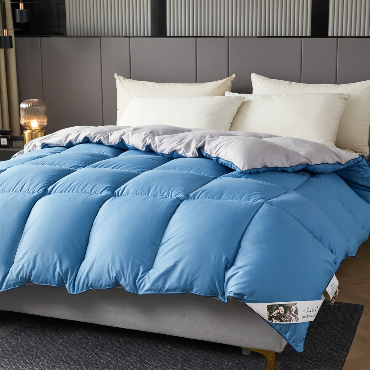 91家纺网 家纺一手货源 找家纺 2025新款羽丝被冬被子被芯大豆被春秋子母被夏被学生单人直播热款 蓝灰