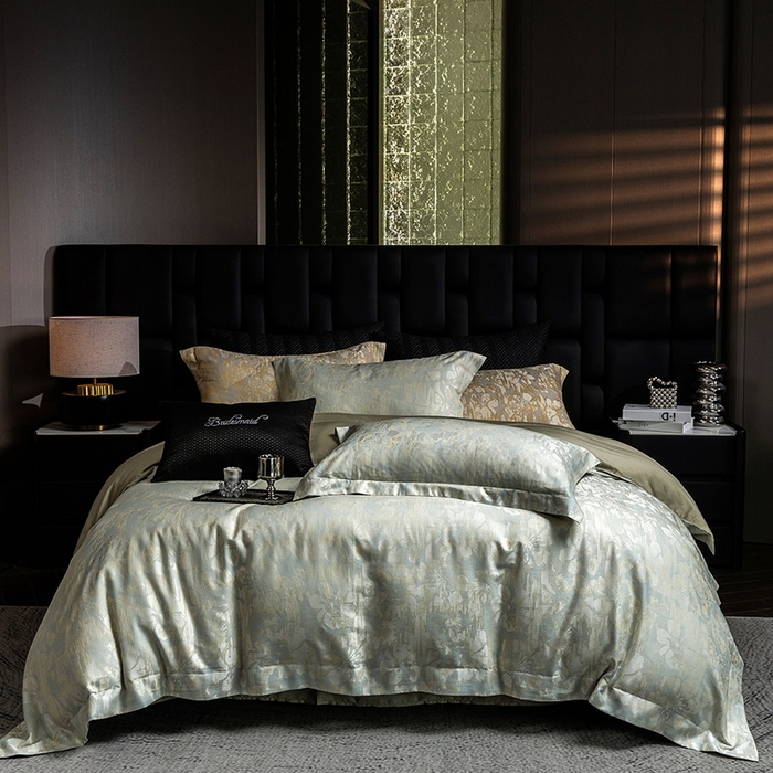 91家纺网 家纺一手货源 找家纺 立奥被业 2025新款天丝棉色织大提花四件套 风吹花季-绿