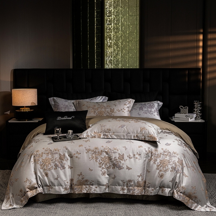 91家纺网 家纺一手货源 找家纺 立奥被业 2025新款天丝棉色织大提花四件套 哈雷娜金