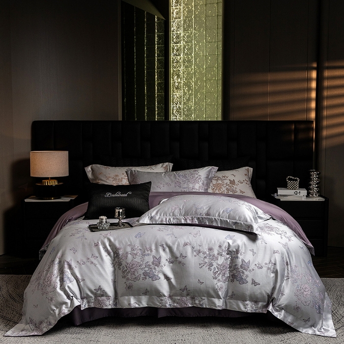 91家纺网 家纺一手货源 找家纺 立奥被业 2025新款天丝棉色织大提花四件套 哈雷娜紫