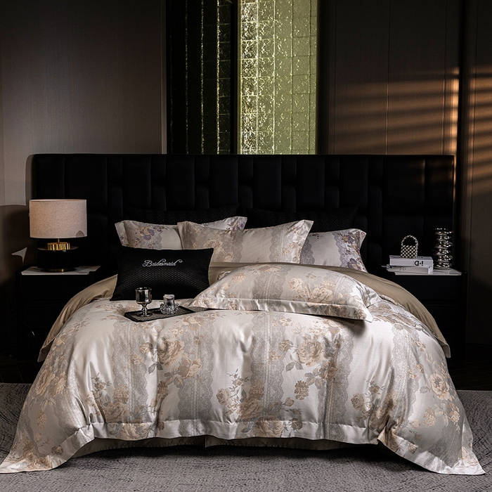 91家纺网 家纺一手货源 找家纺 立奥被业 2025新款天丝棉色织大提花四件套 哈纳亚金