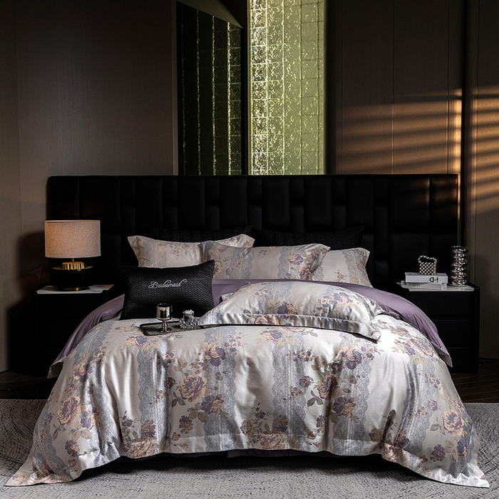 91家纺网 家纺一手货源 找家纺 立奥被业 2025新款天丝棉色织大提花四件套 哈纳亚紫