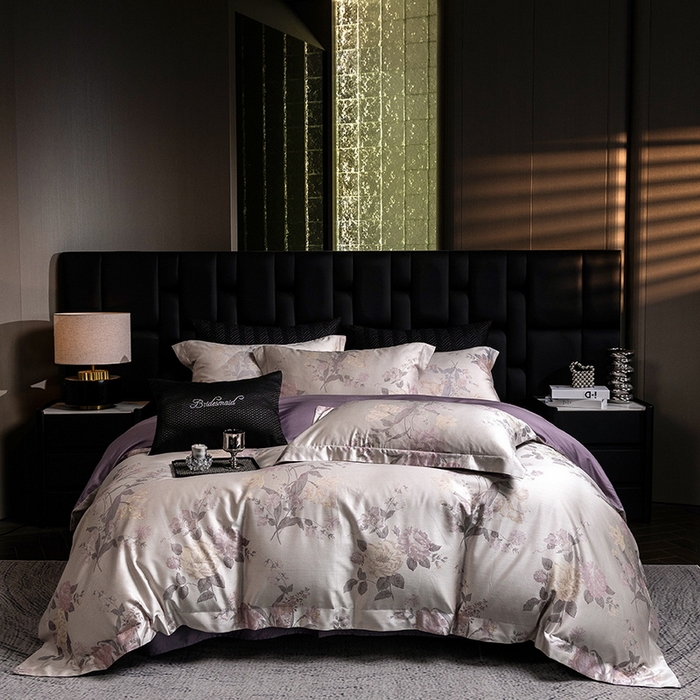 91家纺网 家纺一手货源 找家纺 立奥被业 2025新款天丝棉色织大提花四件套 沐然紫