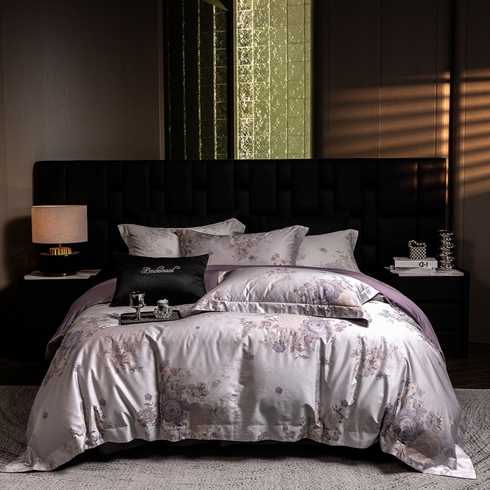 91家纺网 家纺一手货源 找家纺 立奥被业 2025新款天丝棉色织大提花四件套 诗意花颜-紫