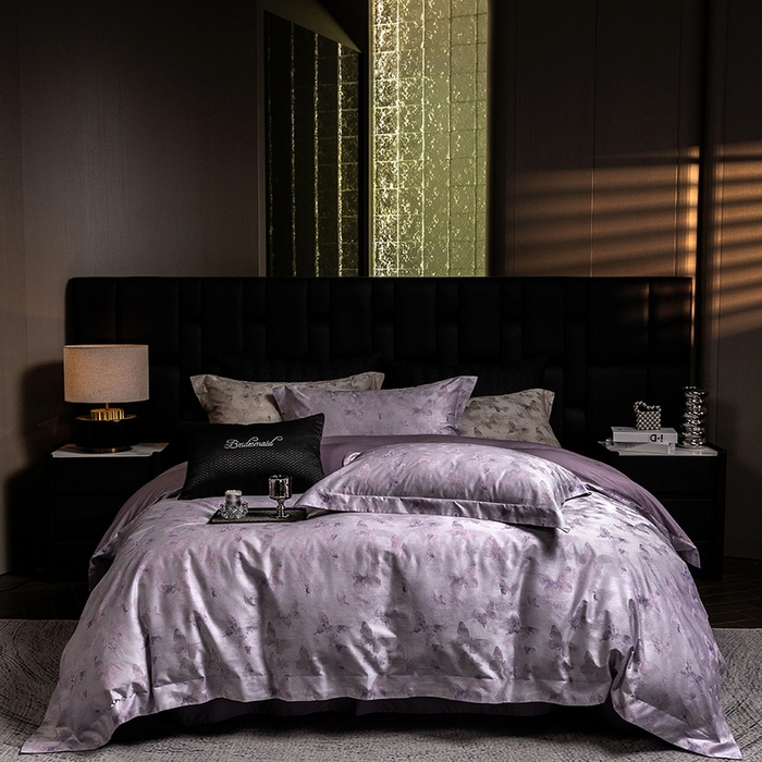 91家纺网 家纺一手货源 找家纺 立奥被业 2025新款天丝棉色织大提花四件套 仙蝶幻境-紫