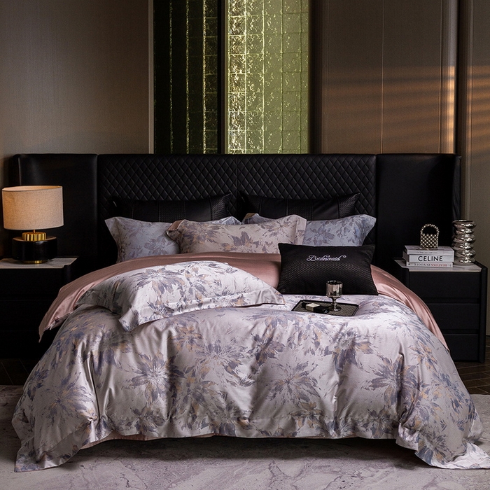 91家纺网 家纺一手货源 找家纺 立奥被业 2025新款天丝棉色织大提花四件套 烟花粉