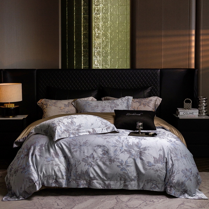 91家纺网 家纺一手货源 找家纺 立奥被业 2025新款天丝棉色织大提花四件套 烟花金