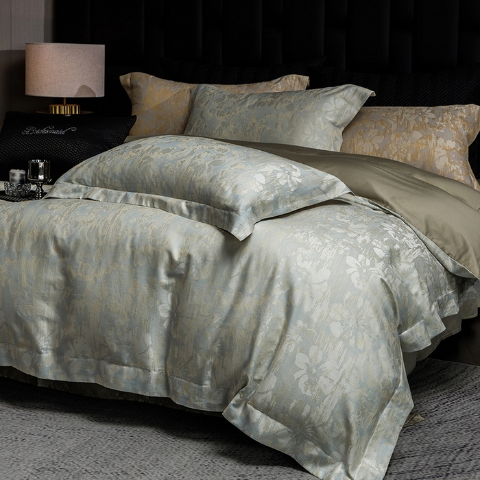 91家纺网 家纺一手货源 找家纺 立奥被业 2025新款天丝棉色织大提花四件套 风吹花季-绿