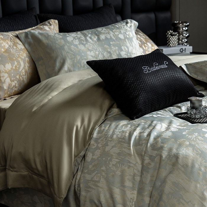 91家纺网 家纺一手货源 找家纺 立奥被业 2025新款天丝棉色织大提花四件套 风吹花季-绿