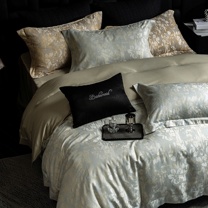 91家纺网 家纺一手货源 找家纺 立奥被业 2025新款天丝棉色织大提花四件套 风吹花季-绿