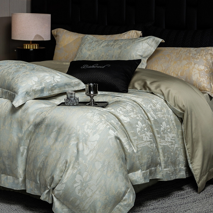 91家纺网 家纺一手货源 找家纺 立奥被业 2025新款天丝棉色织大提花四件套 风吹花季-绿