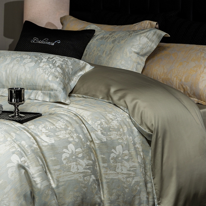 91家纺网 家纺一手货源 找家纺 立奥被业 2025新款天丝棉色织大提花四件套 风吹花季-绿