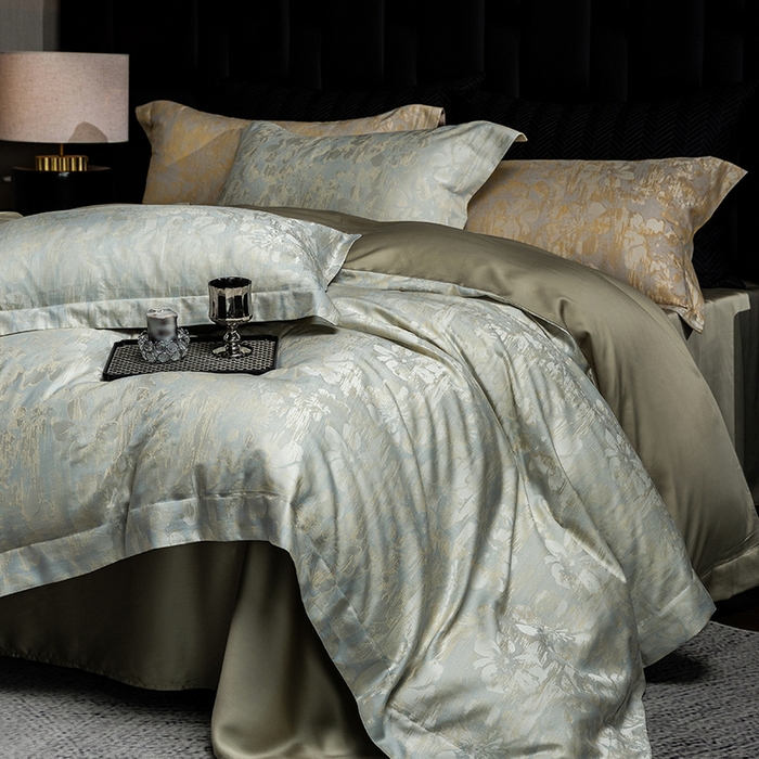 91家纺网 家纺一手货源 找家纺 立奥被业 2025新款天丝棉色织大提花四件套 风吹花季-绿