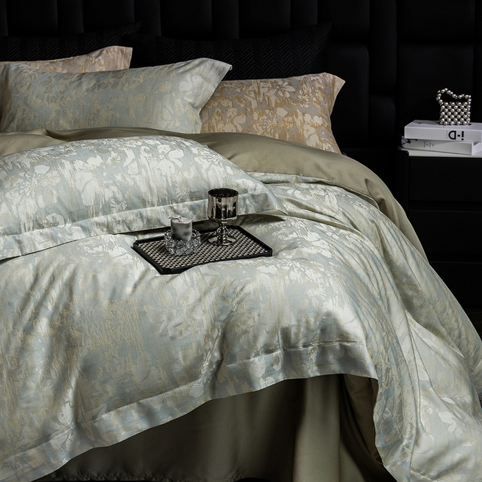 91家纺网 家纺一手货源 找家纺 立奥被业 2025新款天丝棉色织大提花四件套 风吹花季-绿