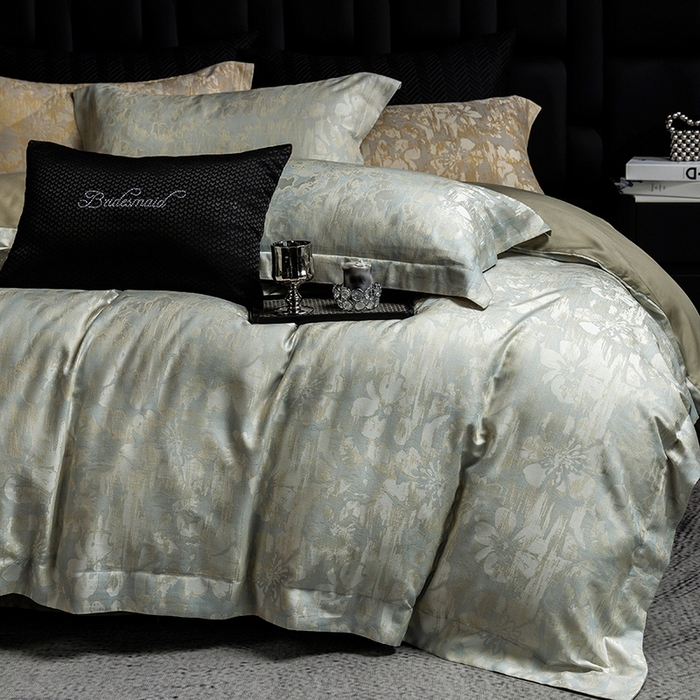 91家纺网 家纺一手货源 找家纺 立奥被业 2025新款天丝棉色织大提花四件套 风吹花季-绿