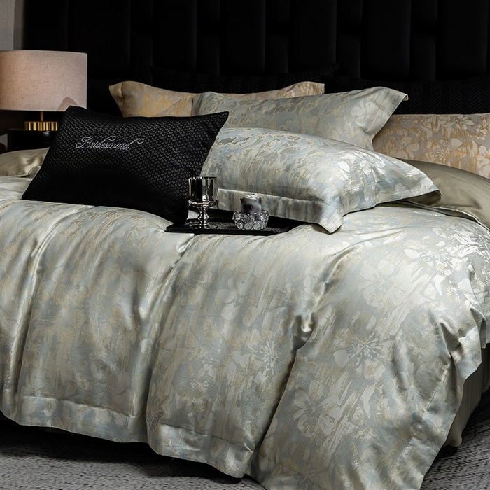 91家纺网 家纺一手货源 找家纺 立奥被业 2025新款天丝棉色织大提花四件套 风吹花季-绿