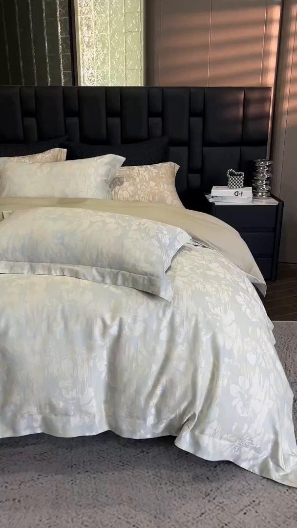 91家纺网 家纺一手货源 找家纺 立奥被业 2025新款天丝棉色织大提花四件套 风吹花季-绿