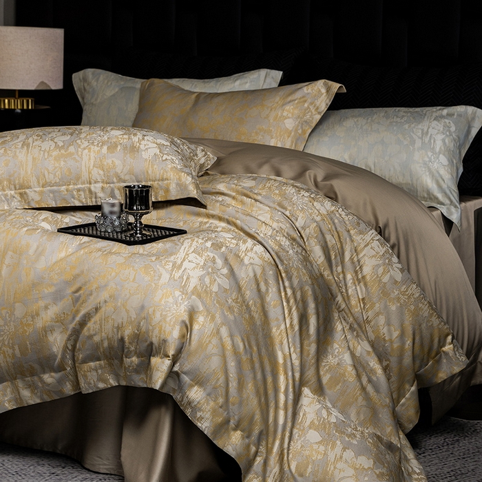 91家纺网 家纺一手货源 找家纺 立奥被业 2025新款天丝棉色织大提花四件套 风吹花季-金