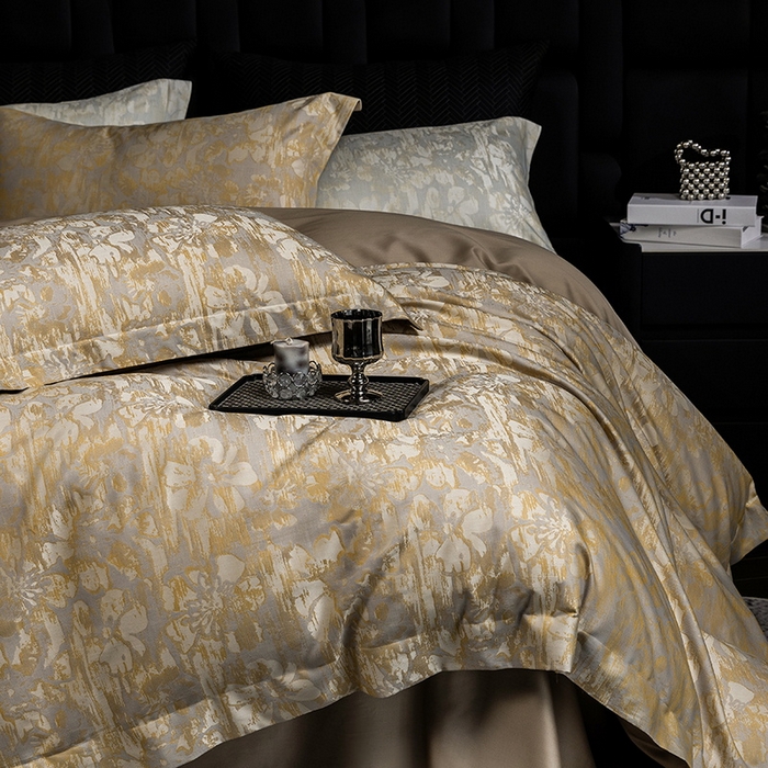 91家纺网 家纺一手货源 找家纺 立奥被业 2025新款天丝棉色织大提花四件套 风吹花季-金