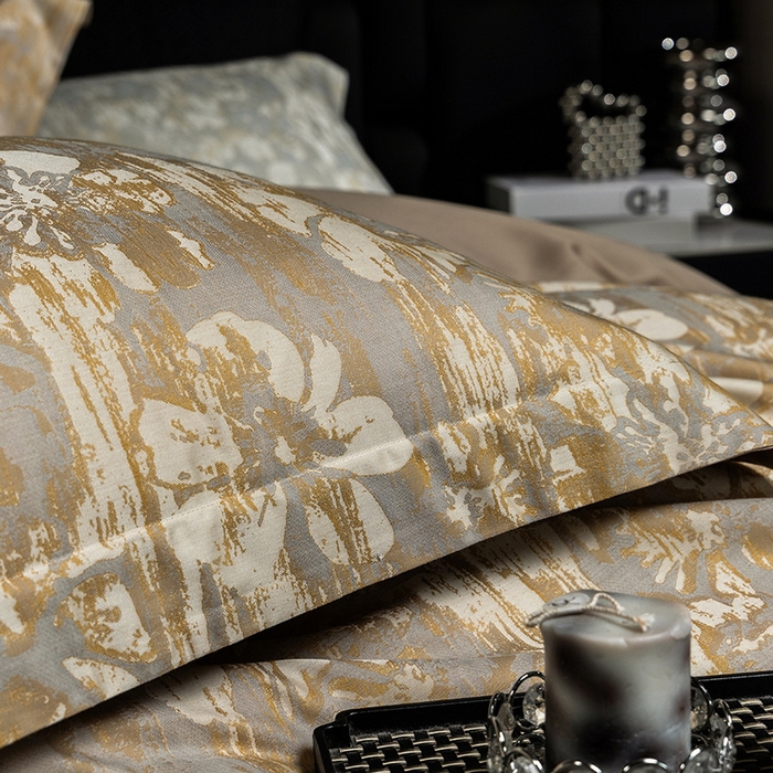 91家纺网 家纺一手货源 找家纺 立奥被业 2025新款天丝棉色织大提花四件套 风吹花季-金