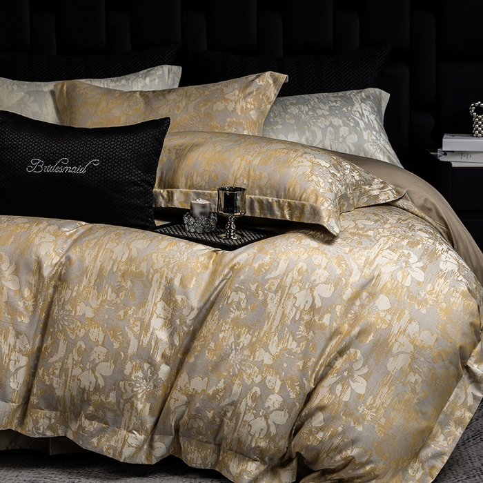 91家纺网 家纺一手货源 找家纺 立奥被业 2025新款天丝棉色织大提花四件套 风吹花季-金