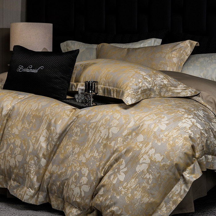 91家纺网 家纺一手货源 找家纺 立奥被业 2025新款天丝棉色织大提花四件套 风吹花季-金