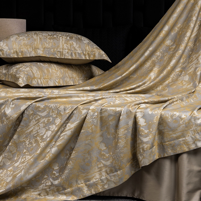 91家纺网 家纺一手货源 找家纺 立奥被业 2025新款天丝棉色织大提花四件套 风吹花季-金