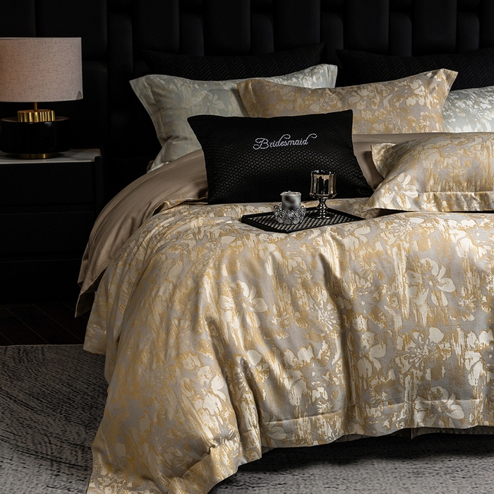 91家纺网 家纺一手货源 找家纺 立奥被业 2025新款天丝棉色织大提花四件套 风吹花季-金