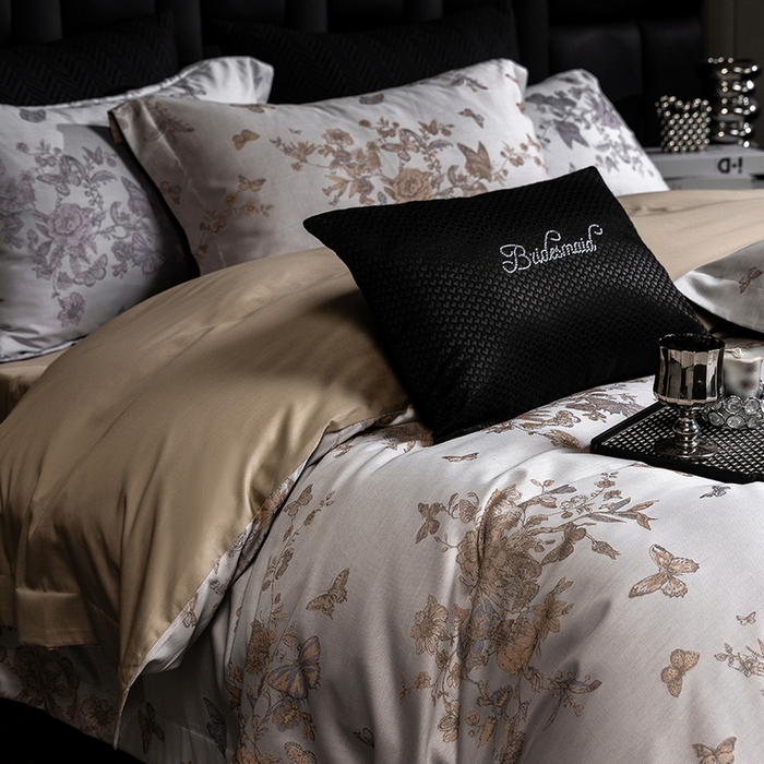 91家纺网 家纺一手货源 找家纺 立奥被业 2025新款天丝棉色织大提花四件套 哈雷娜金