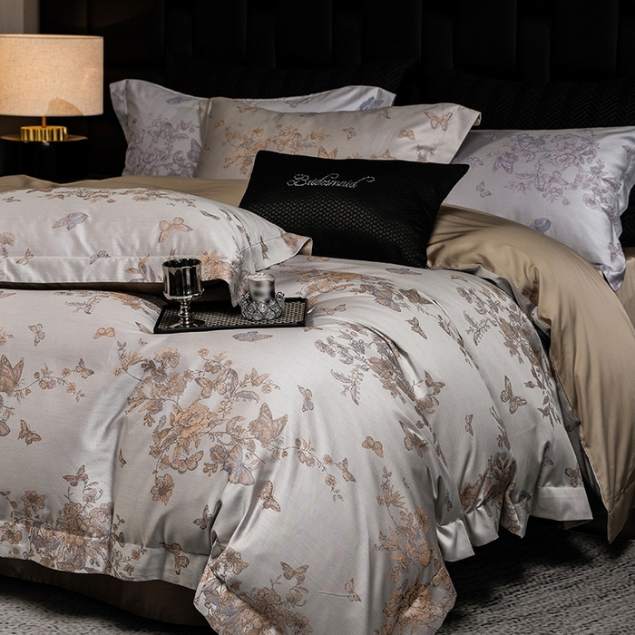 91家纺网 家纺一手货源 找家纺 立奥被业 2025新款天丝棉色织大提花四件套 哈雷娜金