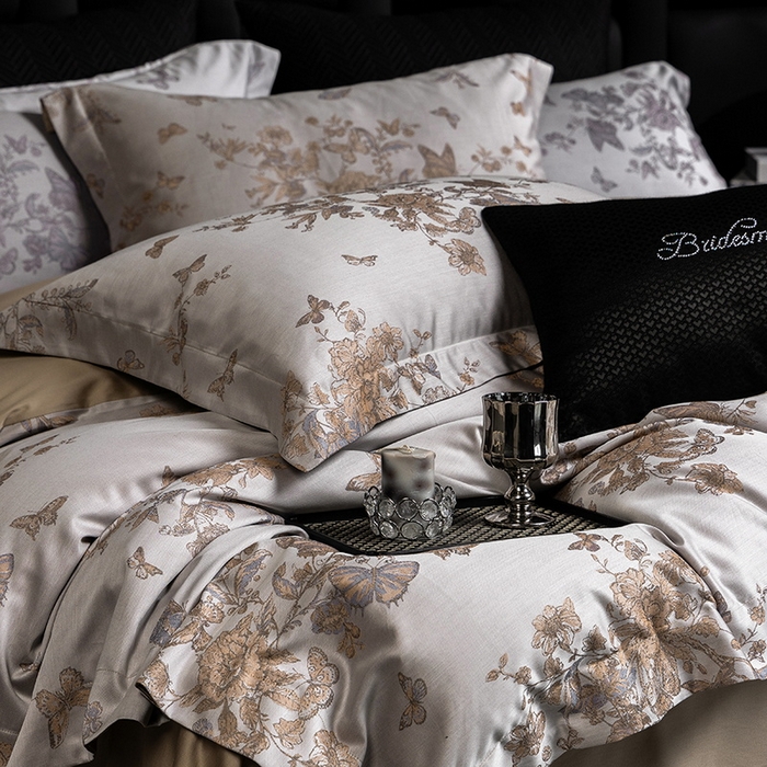 91家纺网 家纺一手货源 找家纺 立奥被业 2025新款天丝棉色织大提花四件套 哈雷娜金