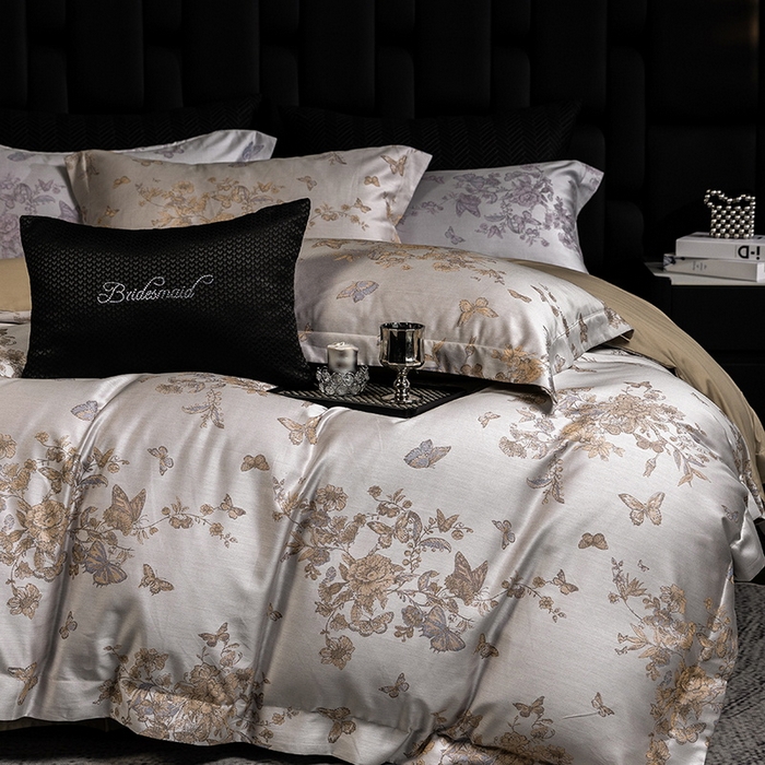 91家纺网 家纺一手货源 找家纺 立奥被业 2025新款天丝棉色织大提花四件套 哈雷娜金