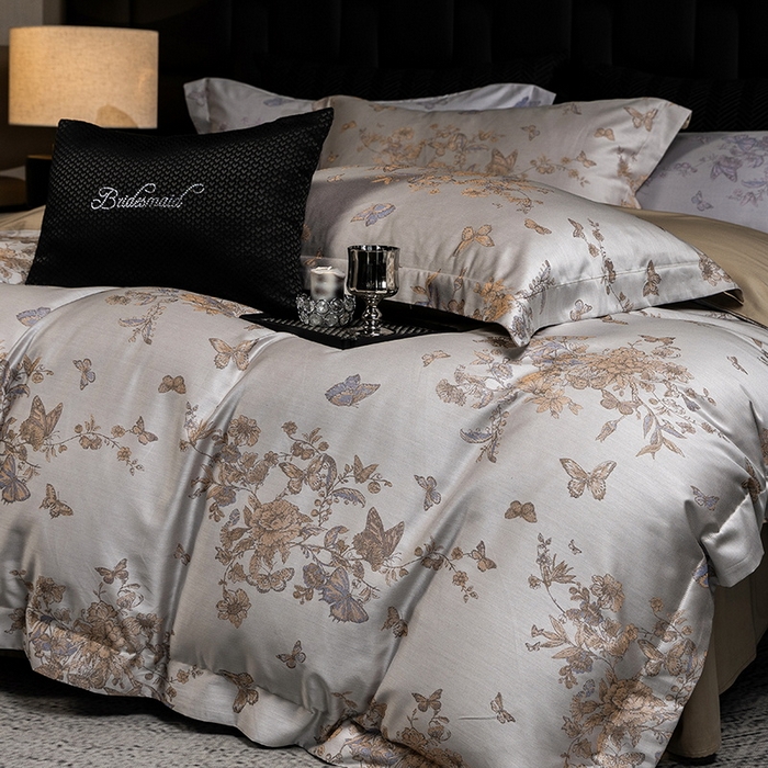 91家纺网 家纺一手货源 找家纺 立奥被业 2025新款天丝棉色织大提花四件套 哈雷娜金