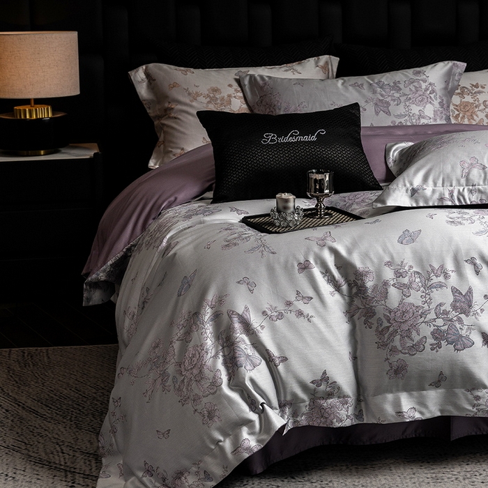 91家纺网 家纺一手货源 找家纺 立奥被业 2025新款天丝棉色织大提花四件套 哈雷娜紫