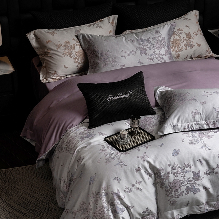 91家纺网 家纺一手货源 找家纺 立奥被业 2025新款天丝棉色织大提花四件套 哈雷娜紫