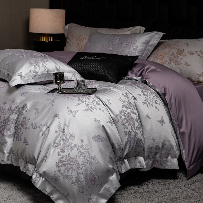 91家纺网 家纺一手货源 找家纺 立奥被业 2025新款天丝棉色织大提花四件套 哈雷娜紫