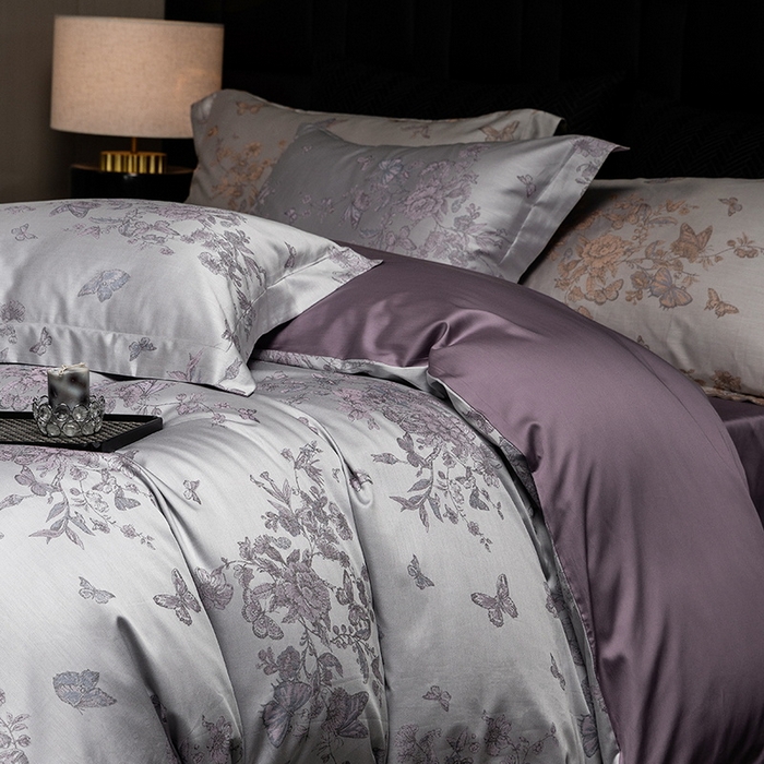 91家纺网 家纺一手货源 找家纺 立奥被业 2025新款天丝棉色织大提花四件套 哈雷娜紫