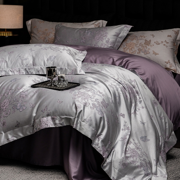 91家纺网 家纺一手货源 找家纺 立奥被业 2025新款天丝棉色织大提花四件套 哈雷娜紫