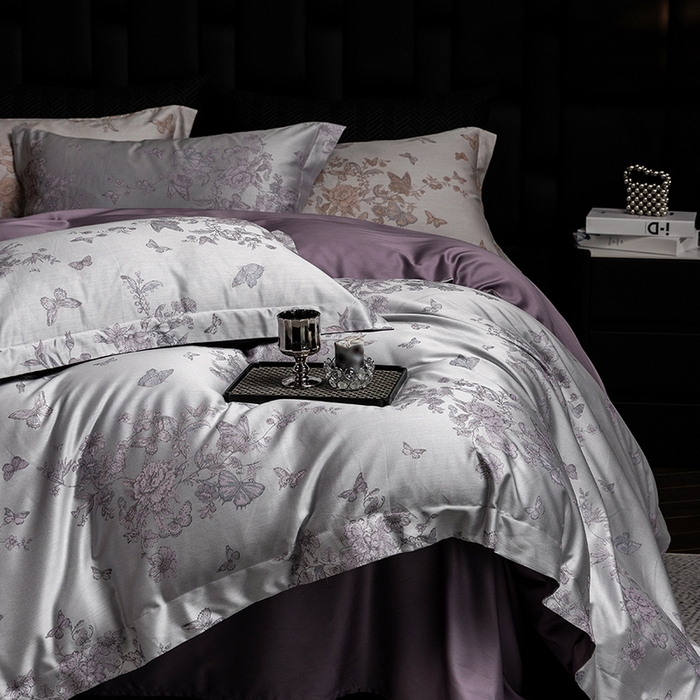 91家纺网 家纺一手货源 找家纺 立奥被业 2025新款天丝棉色织大提花四件套 哈雷娜紫