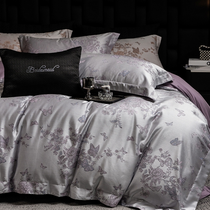 91家纺网 家纺一手货源 找家纺 立奥被业 2025新款天丝棉色织大提花四件套 哈雷娜紫