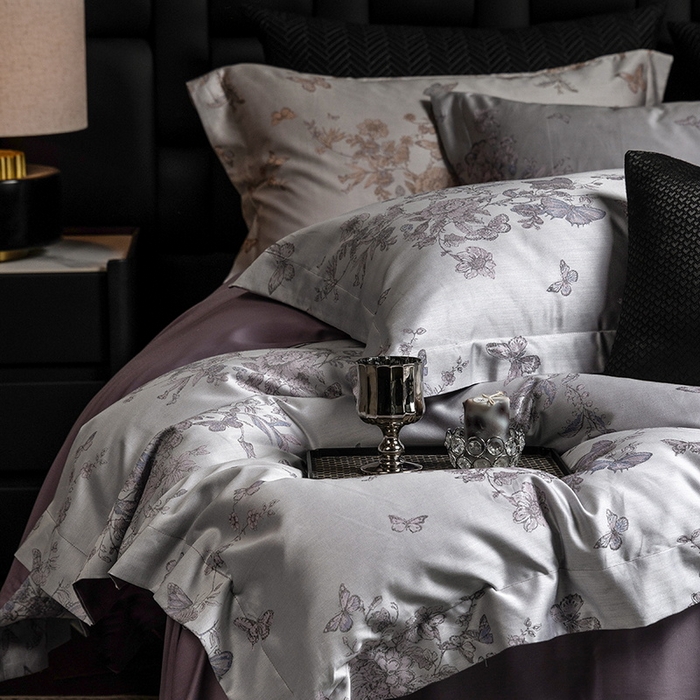 91家纺网 家纺一手货源 找家纺 立奥被业 2025新款天丝棉色织大提花四件套 哈雷娜紫