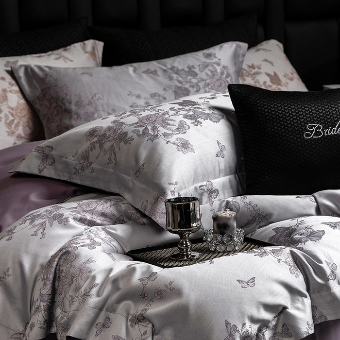 91家纺网 家纺一手货源 找家纺 立奥被业 2025新款天丝棉色织大提花四件套 哈雷娜紫